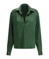 Tom Ford Stretch Silk Satin Polo With Tonal Tf Embroidered Logo In Green