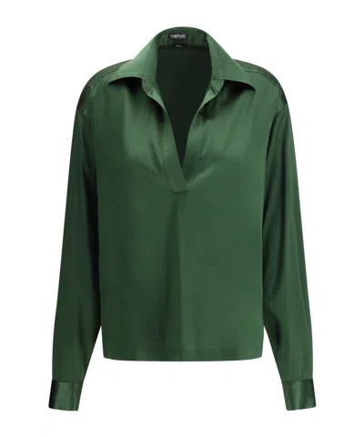 Tom Ford Logo-embroidered Satin Tunic In Green