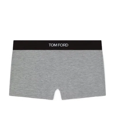 Tom Ford Logo Embroidered Short Briefs In Gray