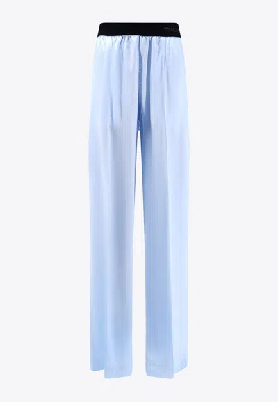 Tom Ford Logo-embroidered Straight-leg Pants In Blue