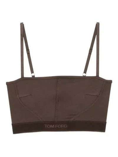 Tom Ford Logo-embroidered Tank Top In Brown