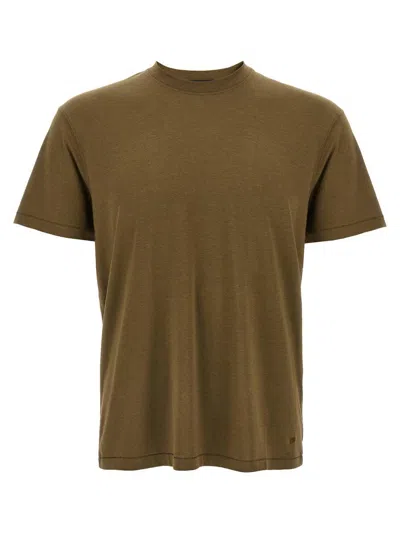 Tom Ford Brown Lyocell Cotton Crew T-shirt In Olive Green