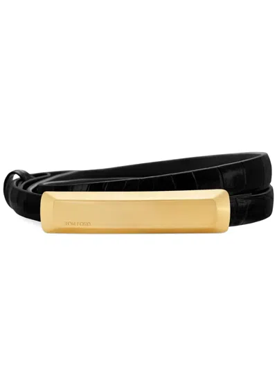 Tom Ford Logo-engraved Leather Belt In Black
