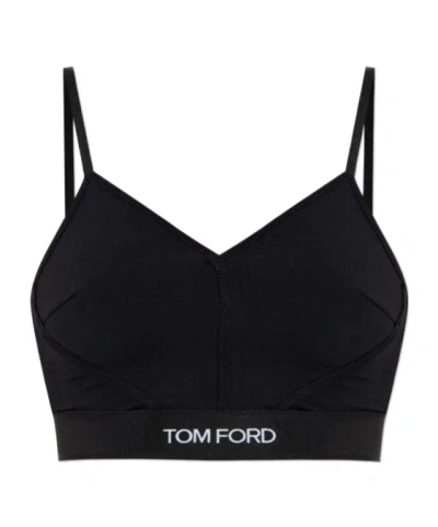 Tom Ford Logo Intarsia V-neck Top In Black