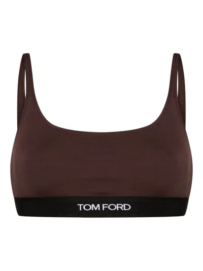 Tom Ford Logo-jacquard Bralette In Brown