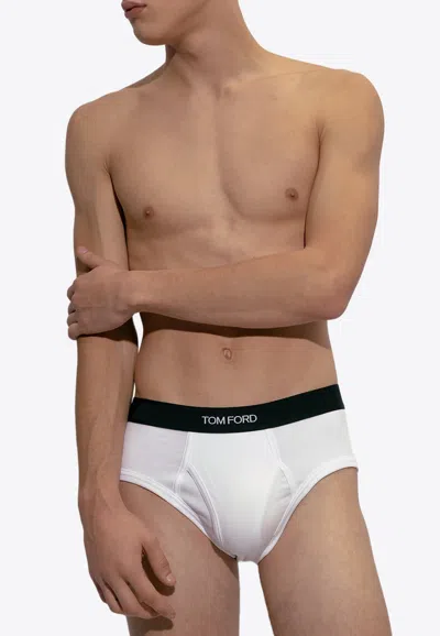 Tom Ford Logo Jacquard Stretch Briefs - Set Of 2 In White
