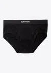 Tom Ford Elasticated Logo Cotton Blend Briefs In Black
