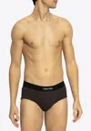 Tom Ford Logo Jacquard Stretch Briefs In Brown