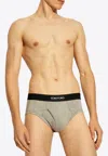 Tom Ford Logo Jacquard Stretch Briefs In Gray