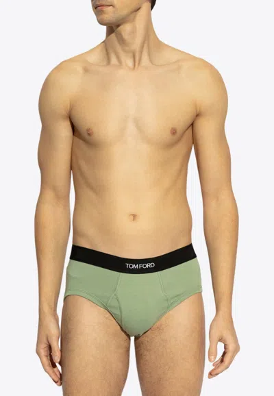 Tom Ford Logo Jacquard Stretch Briefs In Green