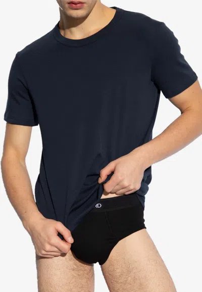 Tom Ford Logo-label Crewneck T-shirt In Navy