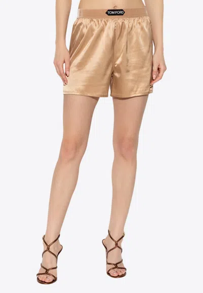 Tom Ford Logo Label Pajama Silk Shorts