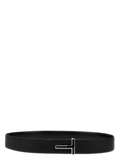 Tom Ford Shiny Smooth Calf Reversible T Belt 40 Mm In Black