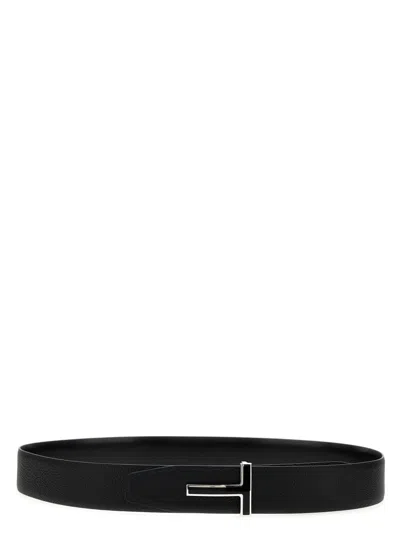 Tom Ford Logo Leather Belt In Black