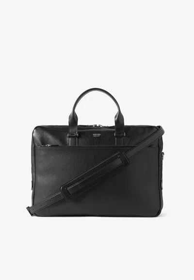 Tom Ford Logo Leather Briefcase In Black