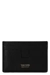 Tom Ford Black T Line Card-holder With Gold-colored Embossed Logo In Grainy Leather Man In Black