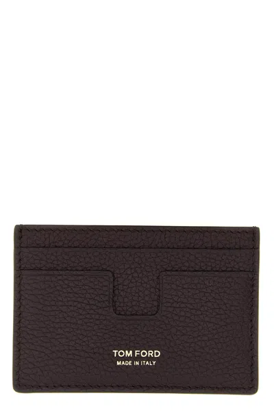 Tom Ford Bordeaux Card Holder With Embossed Logo Lettering On The Front In Grained Leather Man In Brown