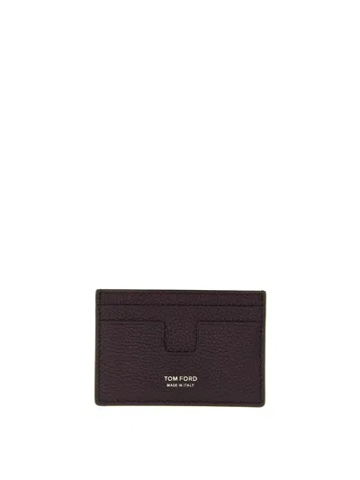 Tom Ford Logo Leather Cardholder In Red