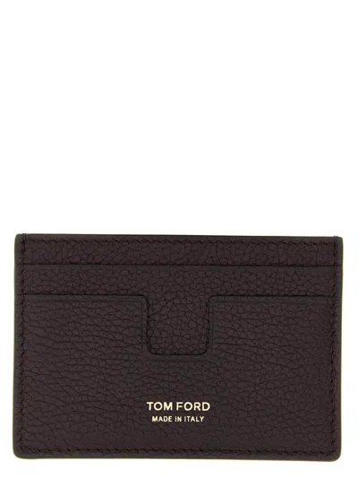 Tom Ford Bordeaux Card Holder With Embossed Logo Lettering On The Front In Grained Leather Man In Brown