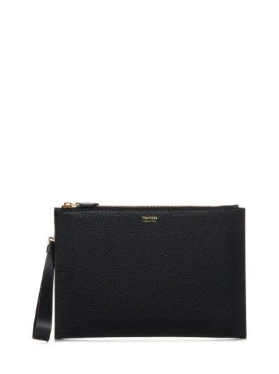 TOM FORD LOGO LEATHER CLUTCH