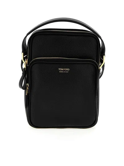 Tom Ford Logo Leather Crossbody Bag. In Black
