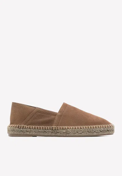 Tom Ford Grained Leather Espadrilles In Brown