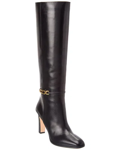 Tom Ford Logo Leather Knee High Boot In Black
