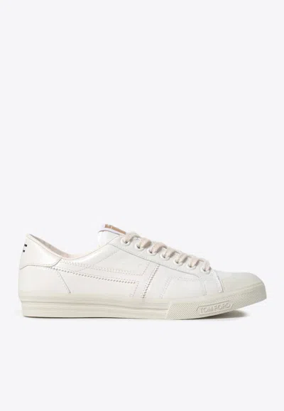 Tom Ford Logo Leather Lace-up Sneakers In White