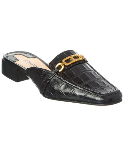 Tom Ford Logo Leather Mule In Black