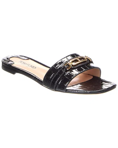 Tom Ford Logo Leather Sandal In Black