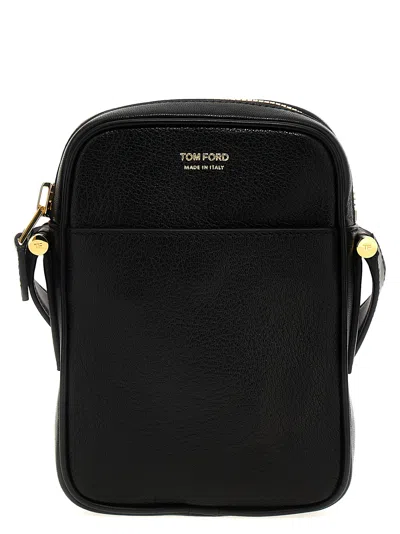 Tom Ford Logo Leather Shoulder Strap In Black