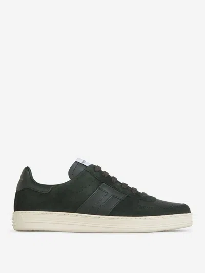 Tom Ford Logo Leather Sneakers In Green
