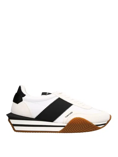 Tom Ford Logo Leather Sneakers In White