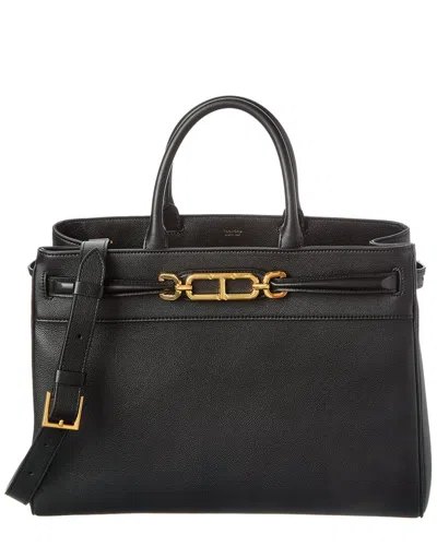 Tom Ford Logo Leather Tote In Black