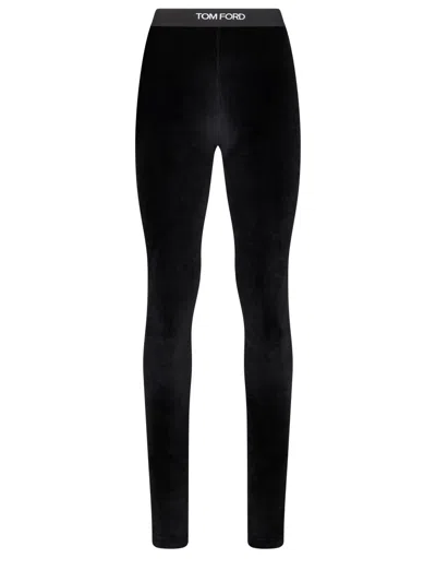 Tom Ford Logo-waistband Velvet Leggings In Black