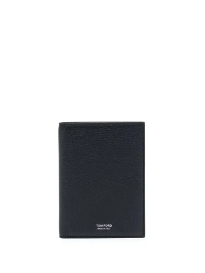 Tom Ford Logo-lettering Bi-fold Leather Cardholder In Blue