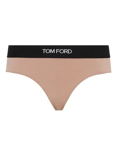 Tom Ford Logo-lettering Thongs In Neutral