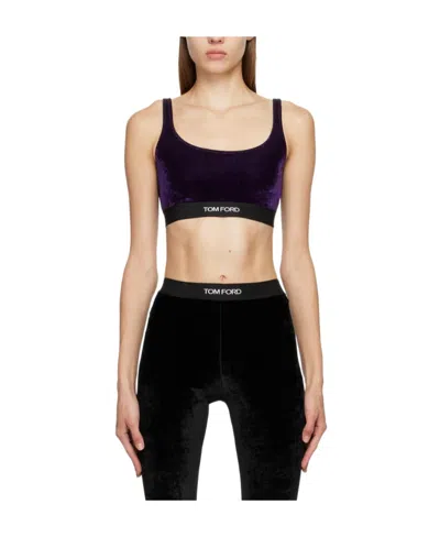 Tom Ford Logo Low Round Neck Bra In Black