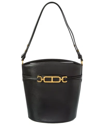 Tom Ford Logo Medium Leather Bucket Bag In Black