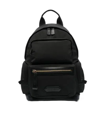 Tom Ford Logo-patch Backpack In Black