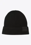 Tom Ford Mens Black Logo-patch Ribbed Cashmere-knit Beanie Hat In Black