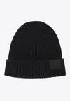 Tom Ford Mens Black Logo-patch Ribbed Cashmere-knit Beanie Hat In Black