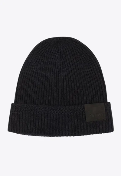 Tom Ford Logo Patch Beanie In Black