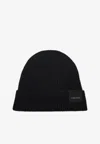 Tom Ford Mens Black Logo-patch Ribbed Cashmere-knit Beanie Hat In Black
