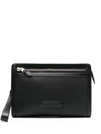 Tom Ford Logo-patch Clutch Bag In Black