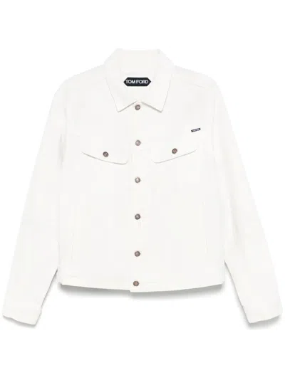 Tom Ford Classic Cropped Denim Jacket In White