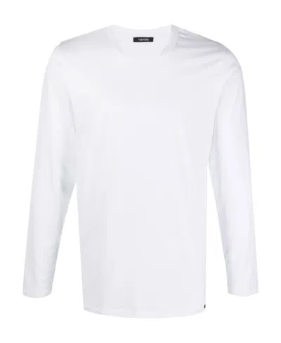 Tom Ford White Long-sleeved Basic T-shirt With Cuffs In Lyocell Blend Man In Multicolor