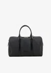 Tom Ford Logo Patch Grained Leather Duffle Bag In Black