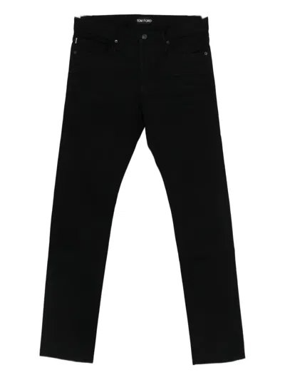 Tom Ford Selvedge Denim Straight Fit Jeans Logo Patch In Black