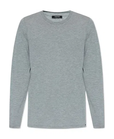 Tom Ford Logo Patch Long-sleeved T-shirt In Gray